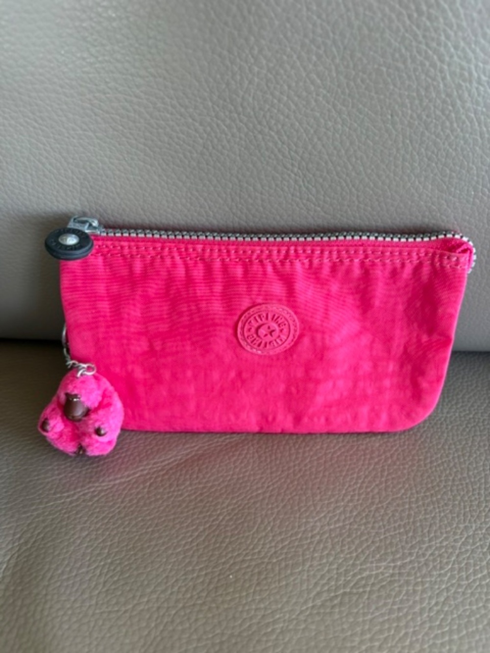 AIMEE KESTENBERG travel cosmetic bag pouch in hot pink with monkey charm